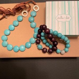 Necklace and two beaded matching bracelets